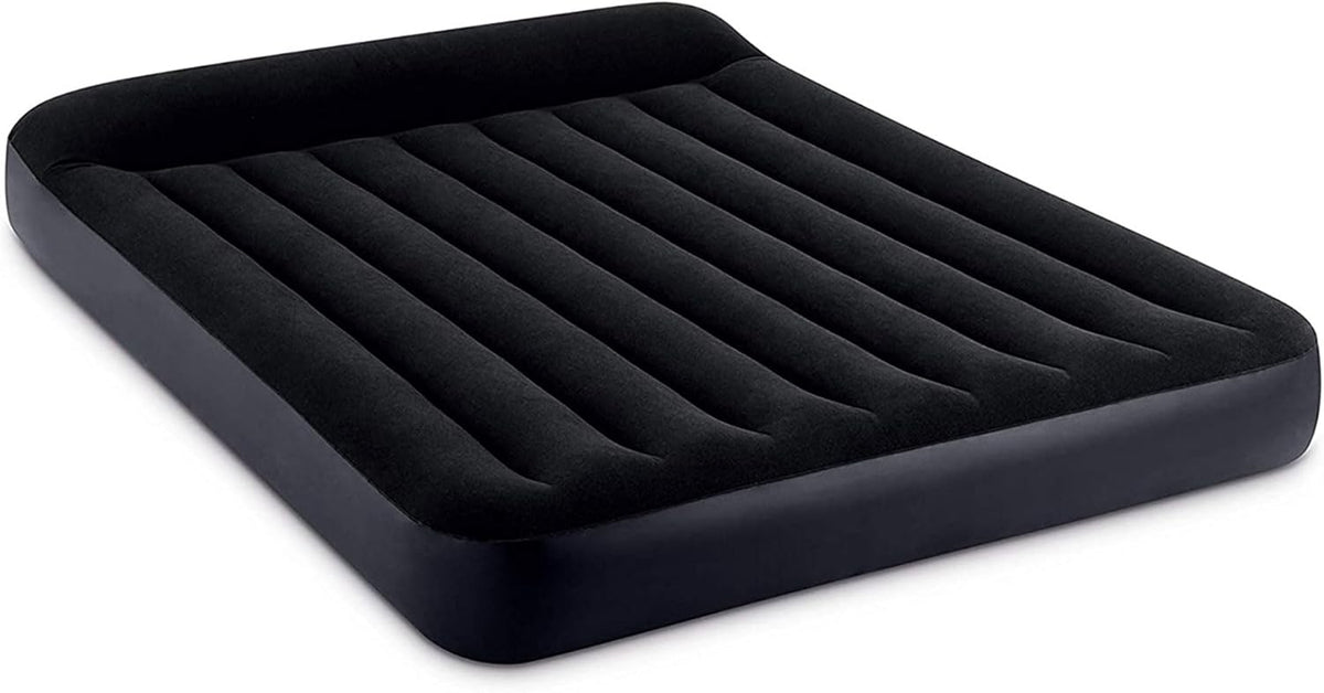 INTEX 64149ED Dura-Beam Standard Pillow Rest Air Mattress: Fiber-Tech – Queen Size – Built-in Electric Pump – 10in Bed Height – 600lb Weight Capacity