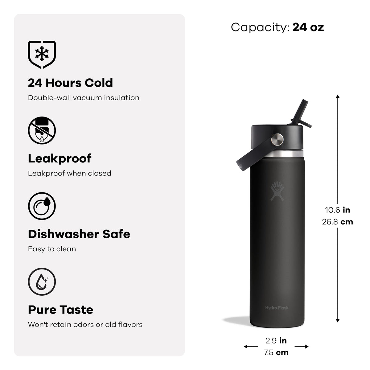 Hydro Flask Water Bottle - Insulated Stainless Steel - Wide Straw Lid, Non Spill, Leakproof in 24 Oz Harbor Blue