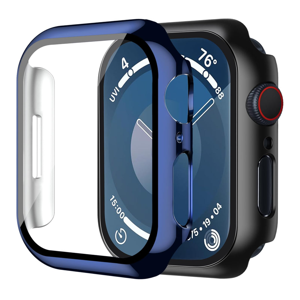 Smiling 2 Pack Case Compatible with Apple Watch Series 9/8/7 41mm with Tempered Glass Screen Protector, Hard PC Case Overall Protective Cover- 1 Silver + 1 Transparent