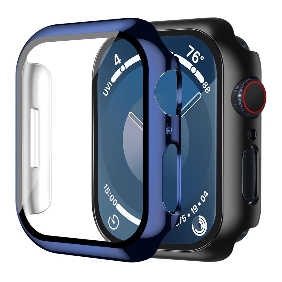 Smiling 2 Pack Case Compatible with Apple Watch Series 9/8/7 41mm with Tempered Glass Screen Protector, Hard PC Case Overall Protective Cover- 1 Silver + 1 Transparent