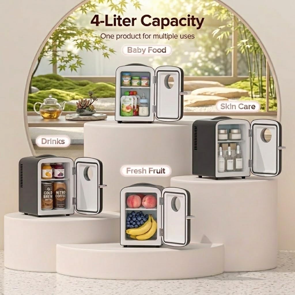 Kismile 4L Mini Fridge 6 Can Beverage Cooler for Car Office - White