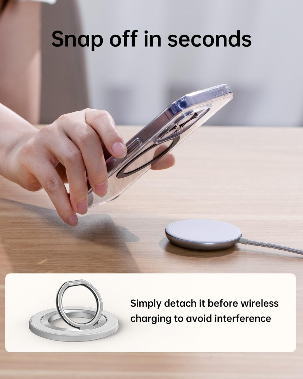 SYNCWIRE for MagSafe Phone Grip, Magnetic Phone Ring Holder Stand Kickstand