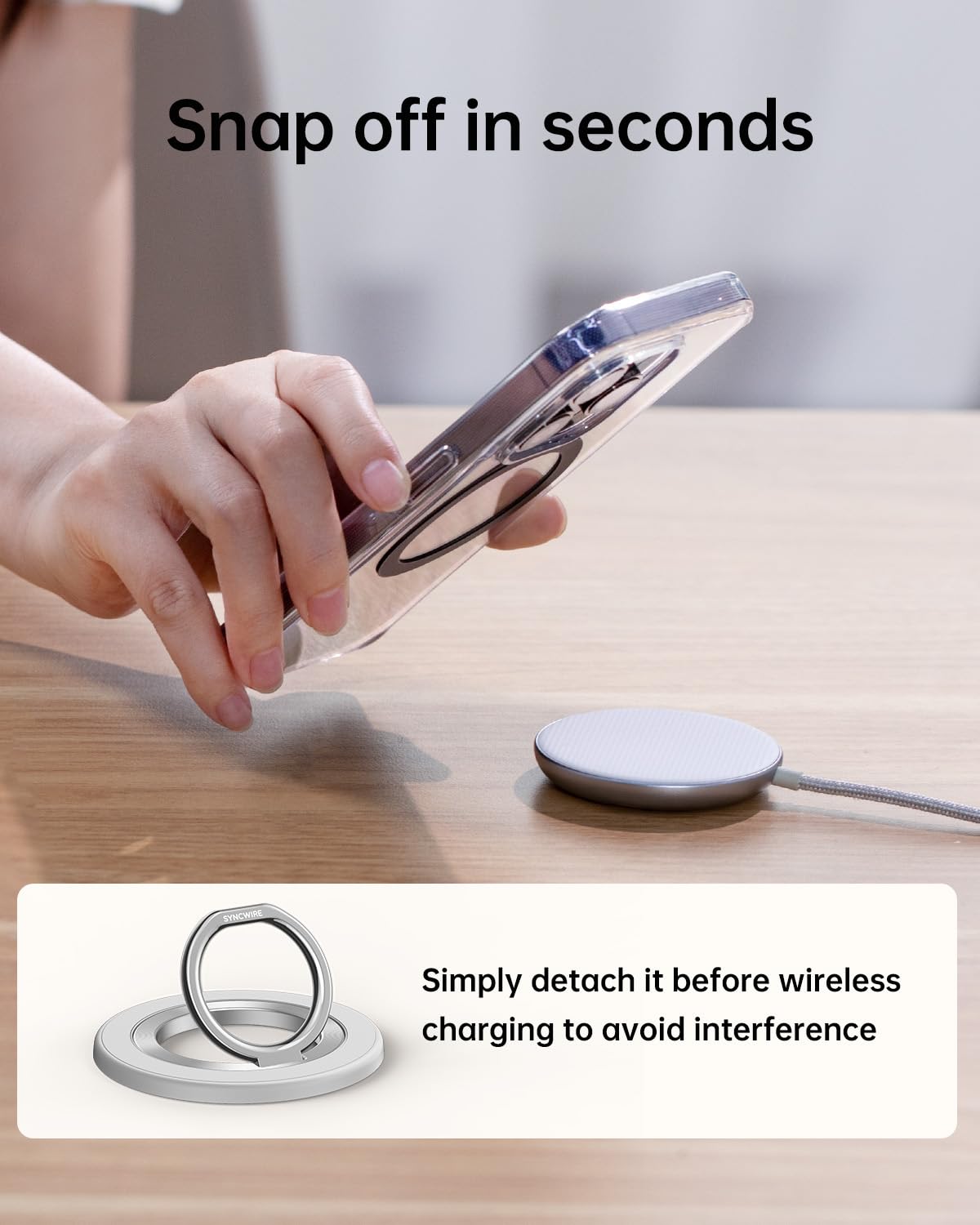 SYNCWIRE for MagSafe Phone Grip, Magnetic Phone Ring Holder Stand Kickstand