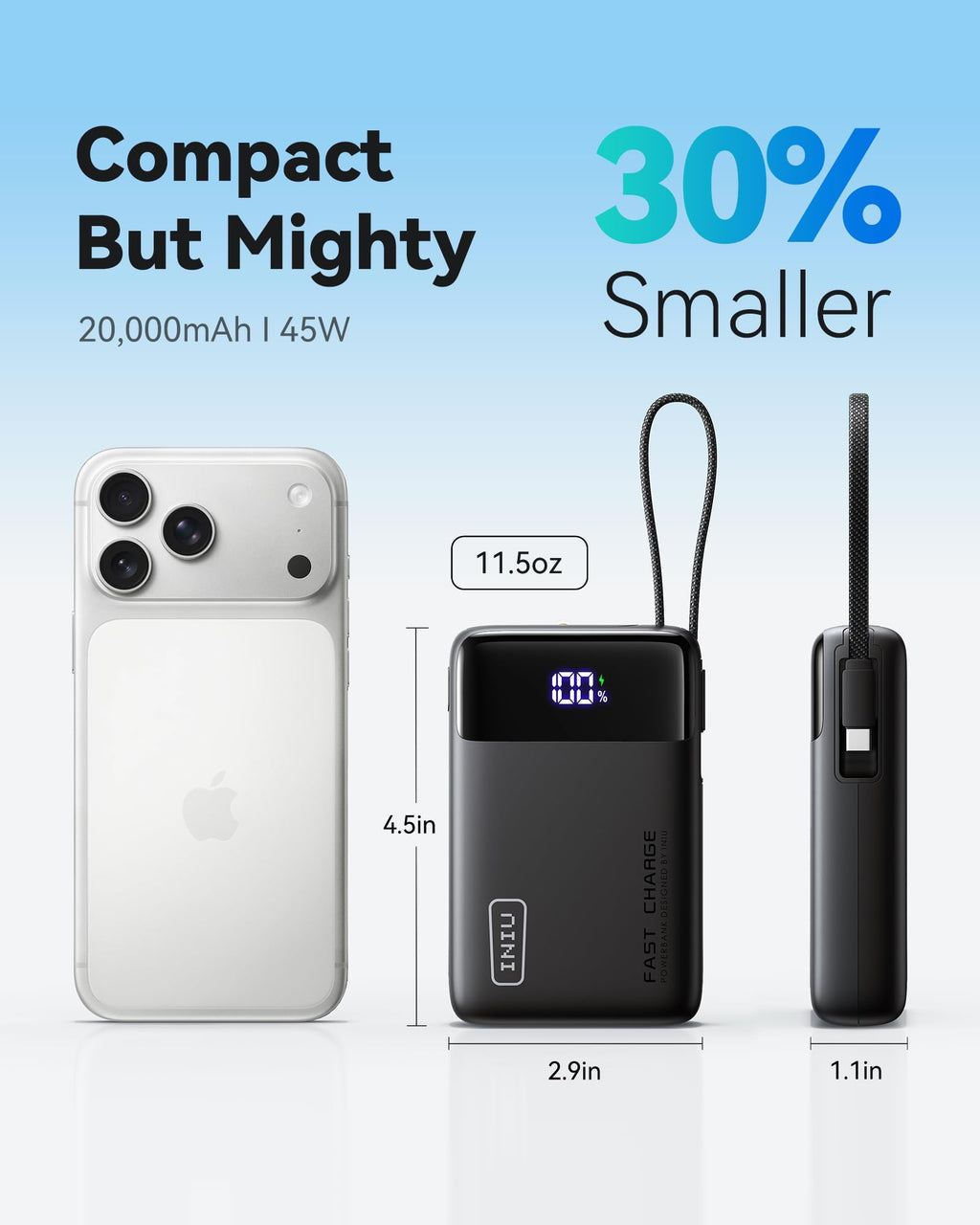 INIU Portable Charger, Smaller 45W Fast Charging Power Bank, 10000mAh Black