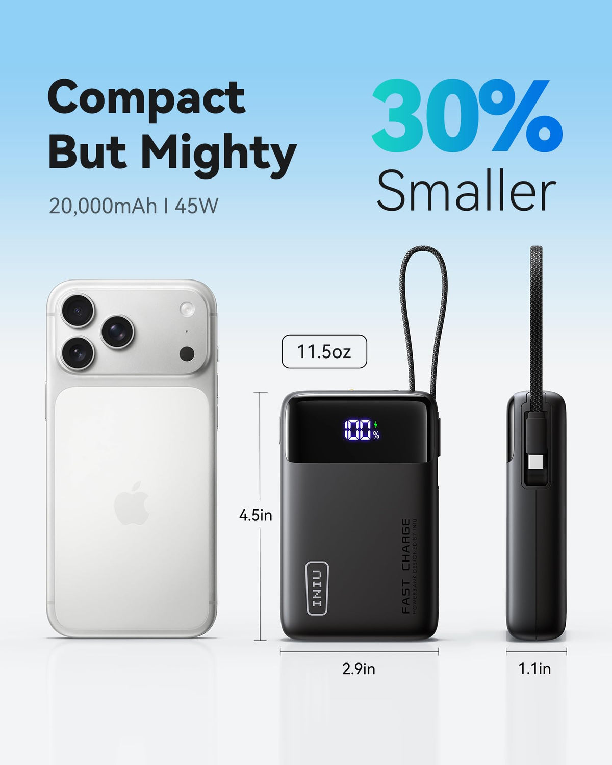 INIU Portable Charger, Smaller 45W Fast Charging Power Bank, 10000mAh Black