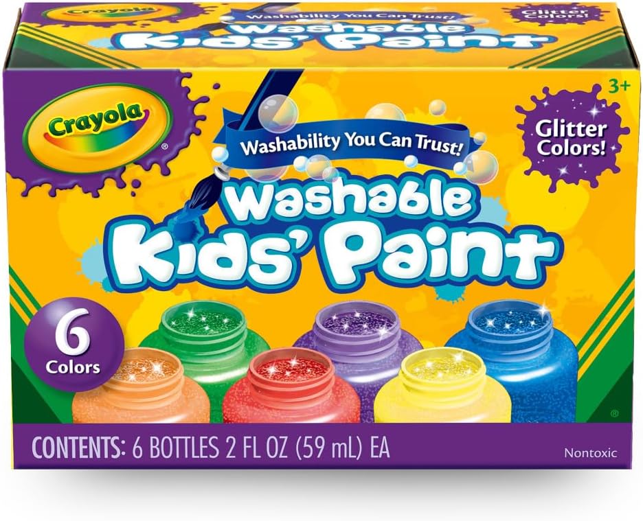 Crayola Washable Kids Paint Set (12ct), School Supplies for Kids, Classic and Glitter Paint, Classroom Essentials, Toddler Painting Kit, Ages 3+ [Amazon Exclusive]