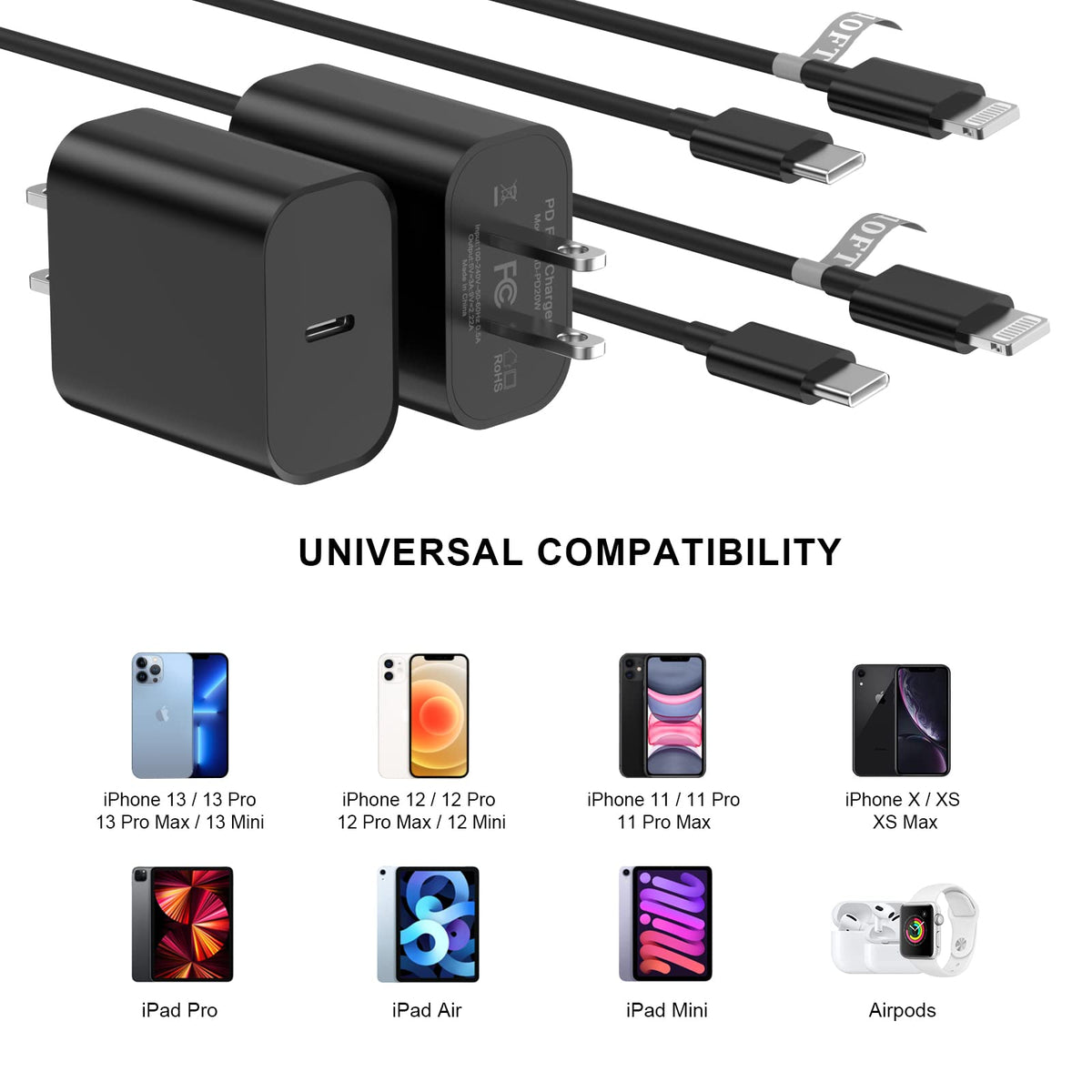 iPhone 18 17 16 15 Charger Fast Charging 10FT 20W USB C Charger Block Cable