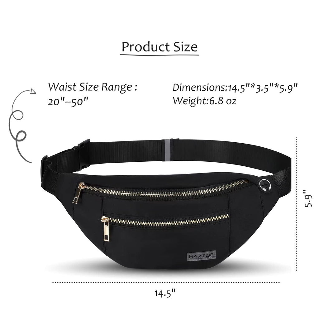 MAXTOP Large Fanny Pack for Women Men Crossbody Bag with 4-Zipper Pockets