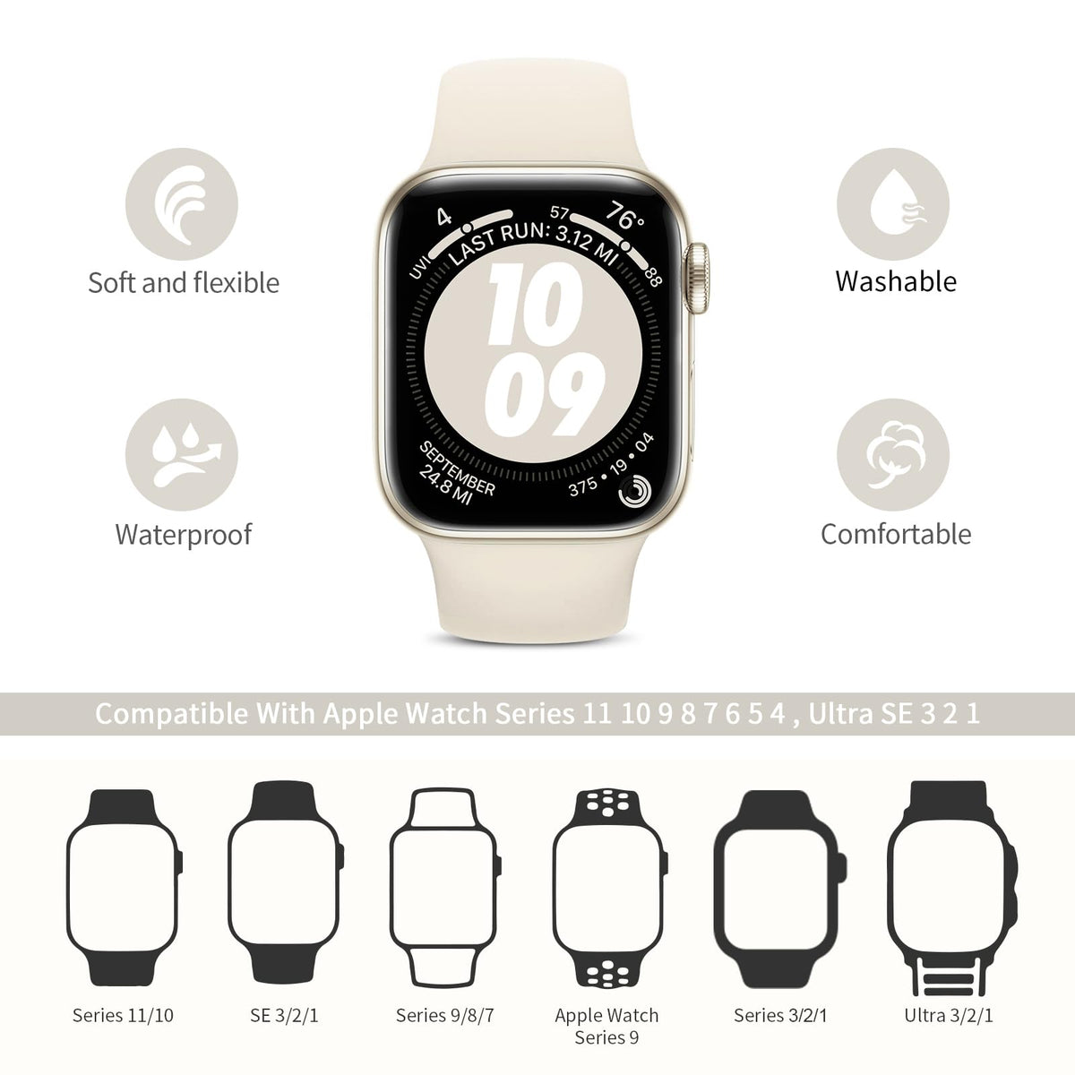 6 Pack Sport Silicone Bands Compatible with Apple Watch Band for Women Men