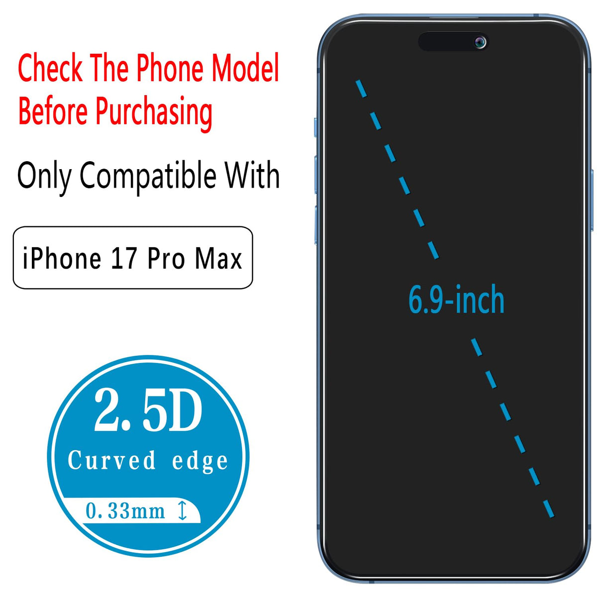 2 Pack Screen Protector for iPhone 16 Pro Max Tempered Glass