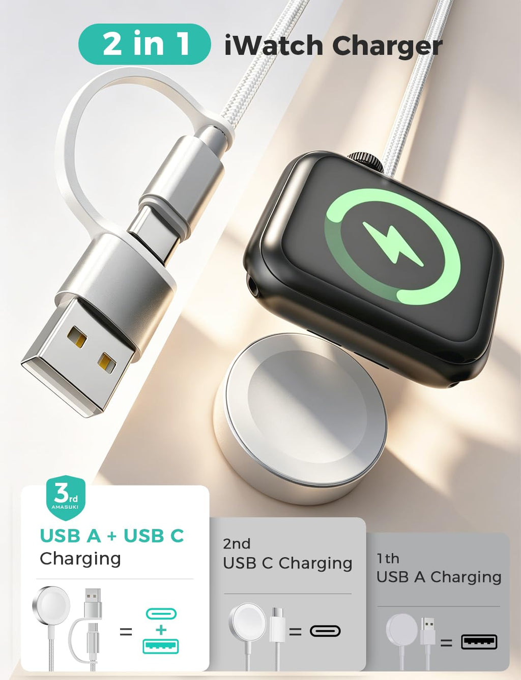 2026 Upgraded for Apple Watch Charger USB Magnetic Fast Charging Cable Portable Wireless Charging Accessories Compatible with iWatch Series 11/10/9/8/7/6/5/4/3/2 Ultra 3/2/SE-Pink