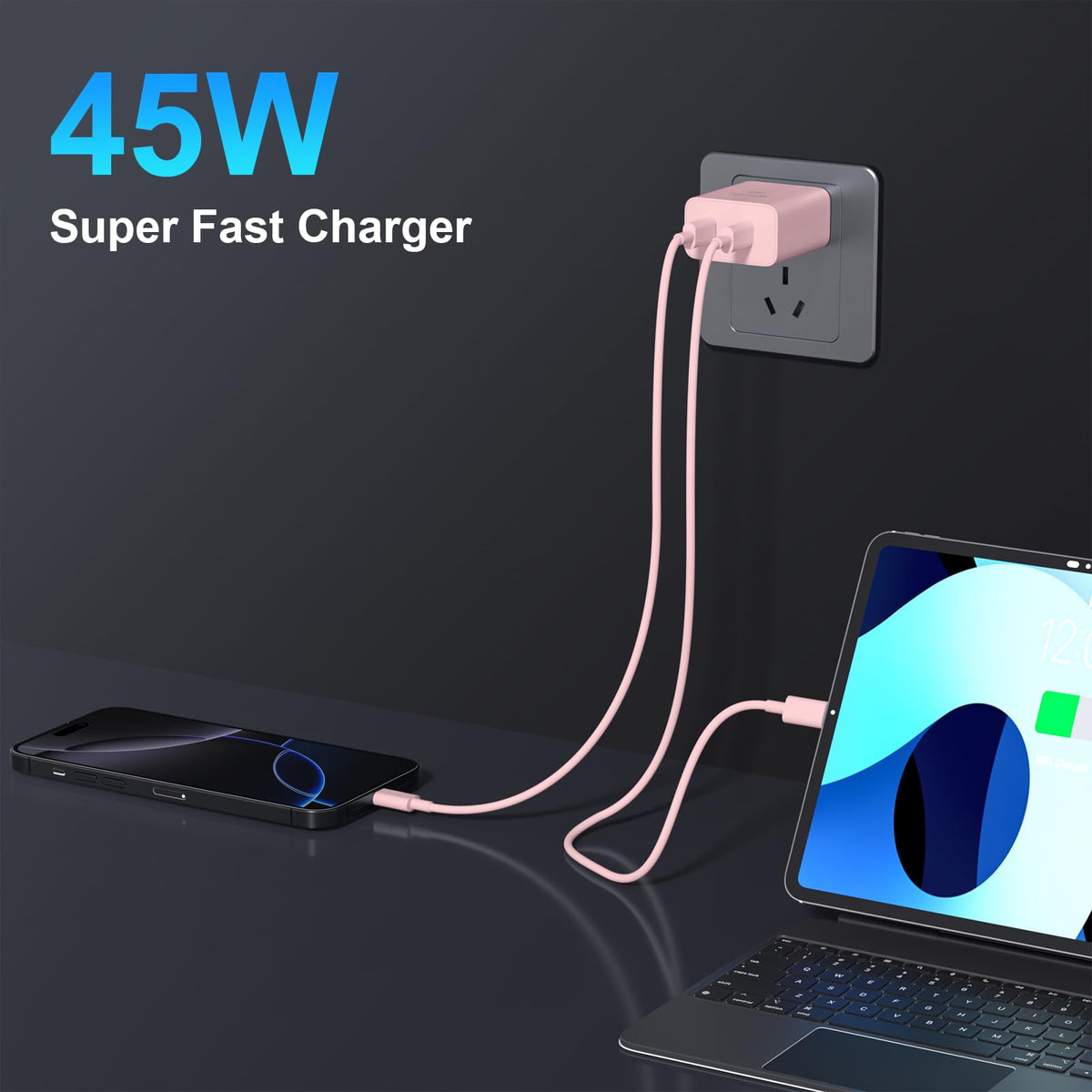 Super Fast Charger USB C, 45W Dual Port Android Phone Type C Charger 2Pack