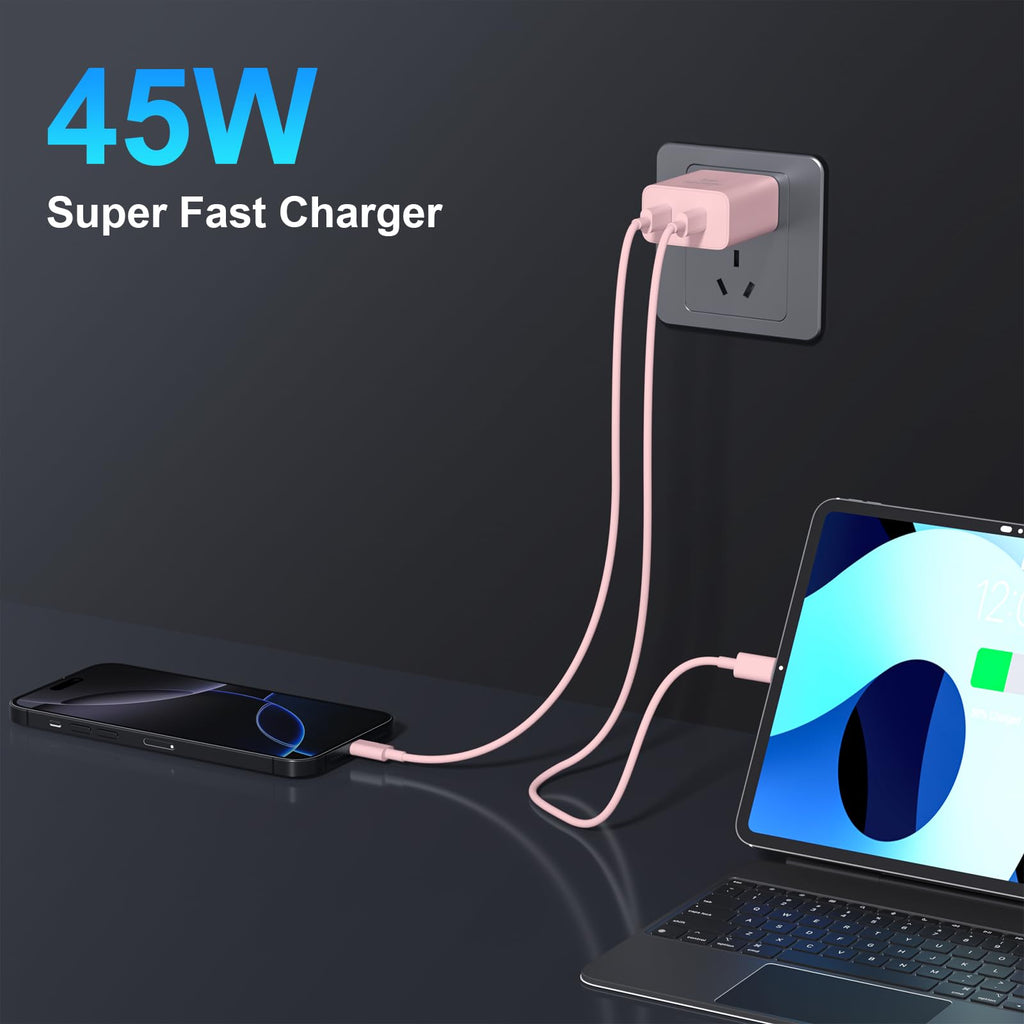 Super Fast Charger USB C, 45W Dual Port Android Phone Type C Charger 2Pack