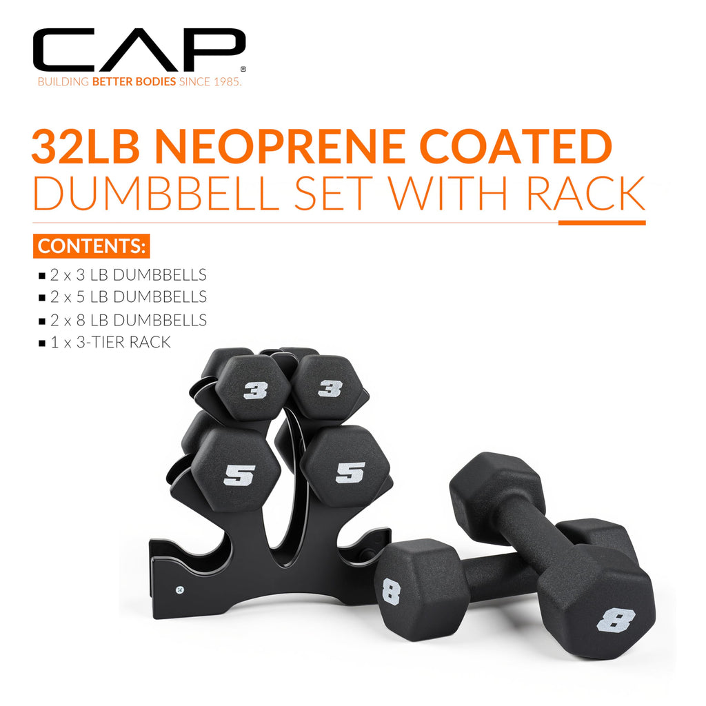CAP Neoprene Dumbbell Pairs & Sets, Non-Slip Grip, Hex Design