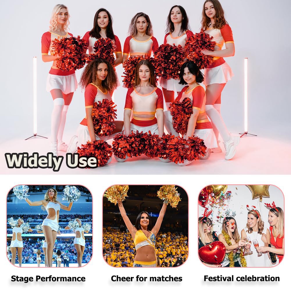 Hooshing 2/6/12PCS Pom Poms Cheerleading with Baton Handle Cheerleader Pompoms for Cheering Sports Games Dancing Party Team Spirit