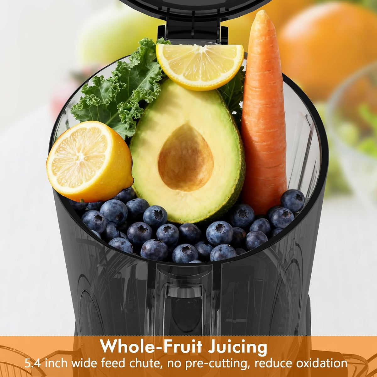 Kismile Cold Press Juicer, 5.4" Feed Chute, 4 juicing Mode, Easy to Clean