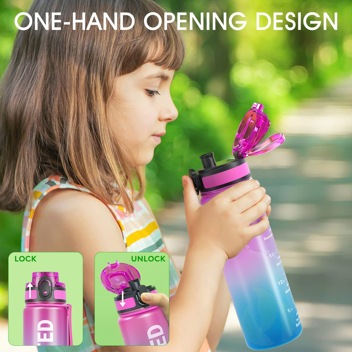 Sahara Sailor Water Bottle 32oz, Tritan Sports Bottle with Time Marker