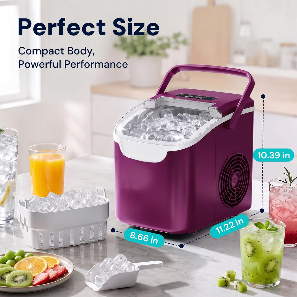 Kismile Countertop Ice Maker Machine, 26Lbs/Day Fastest 6‑Min Ice, Black