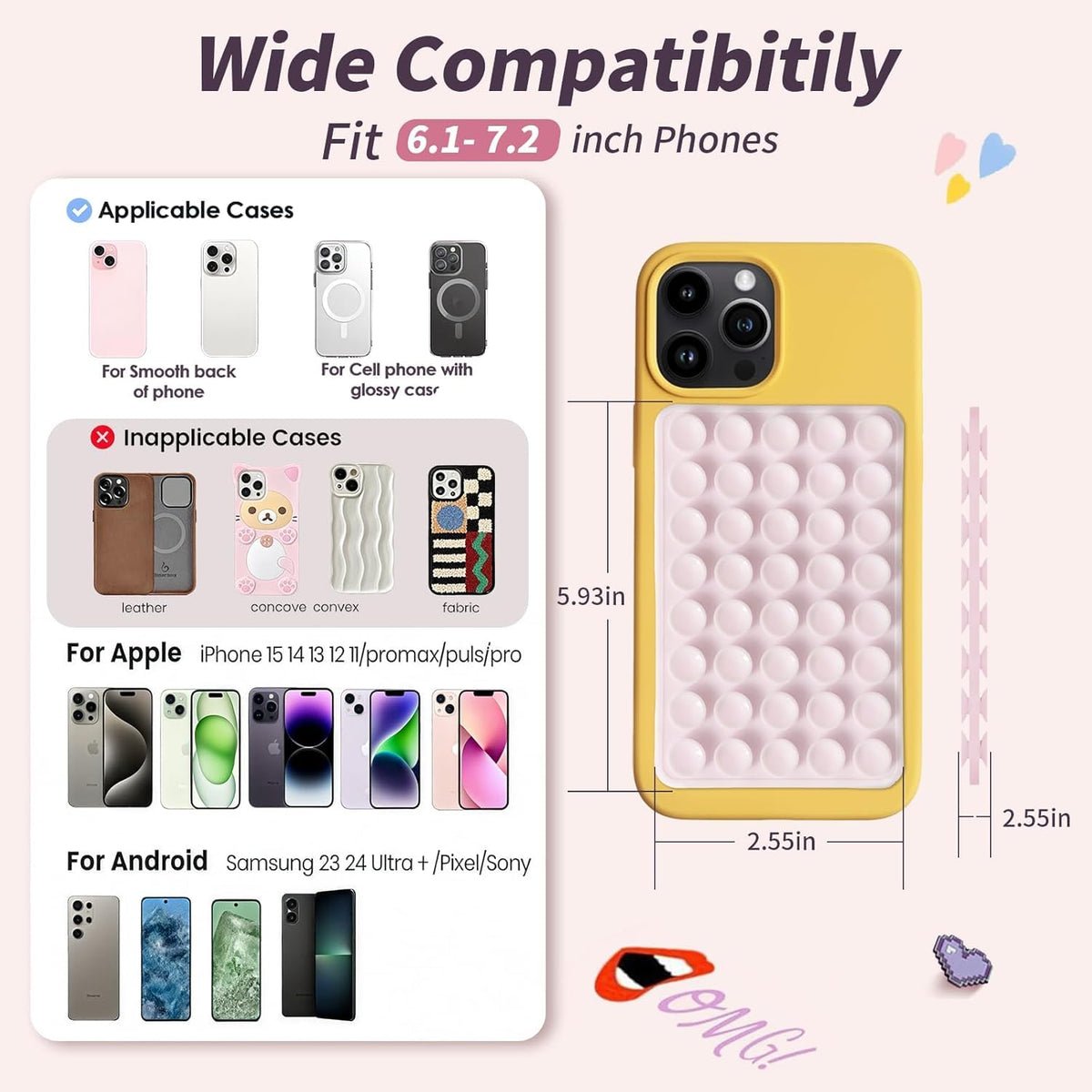 (2 Pack) Suction Cup Phone Case Mount Double Sided, White & Classic Black