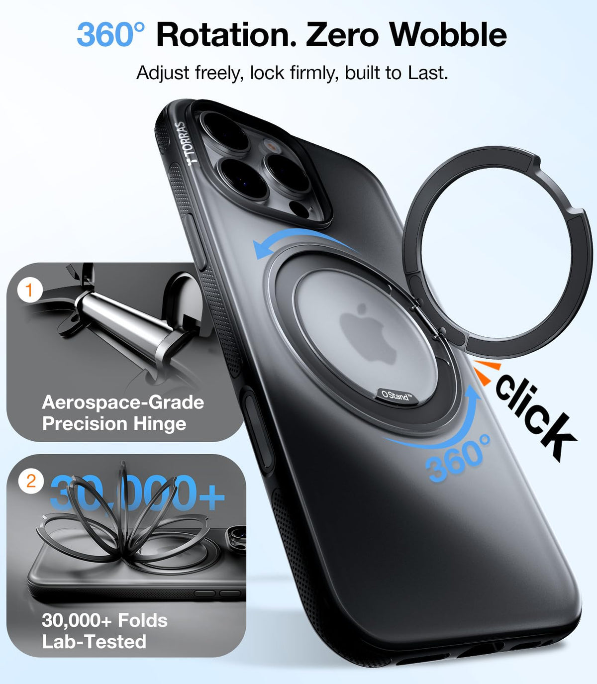 TORRAS 360 Magnetic Stand for iPhone 17 Pro Max Case, Clear
