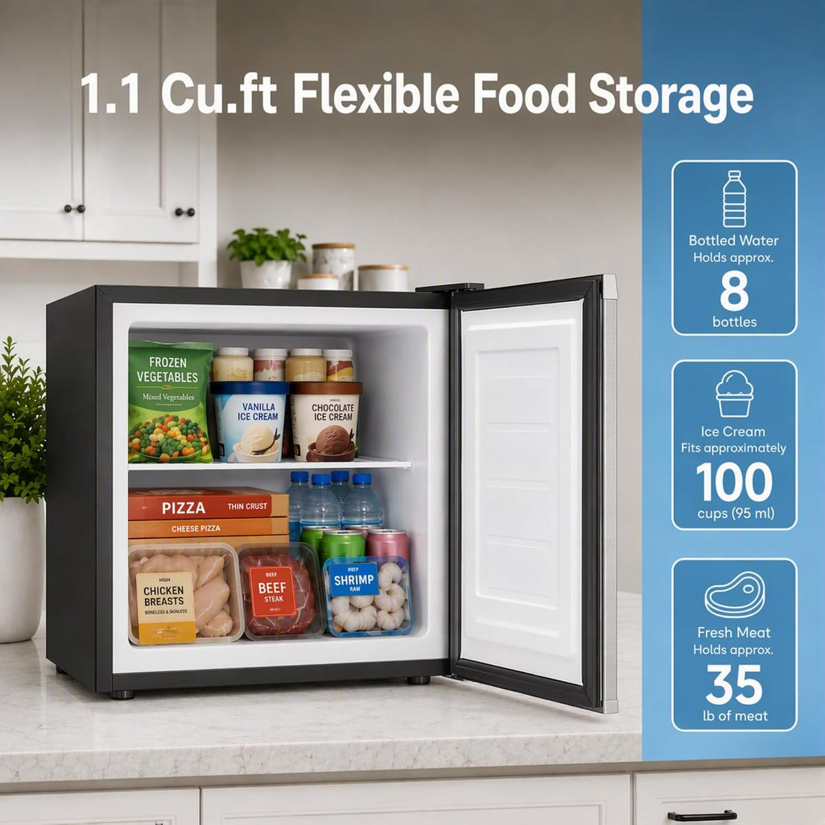 Kismile 1.1 Cu.ft Upright Mini Freezer for Dorms Apartment, Stainless Steel