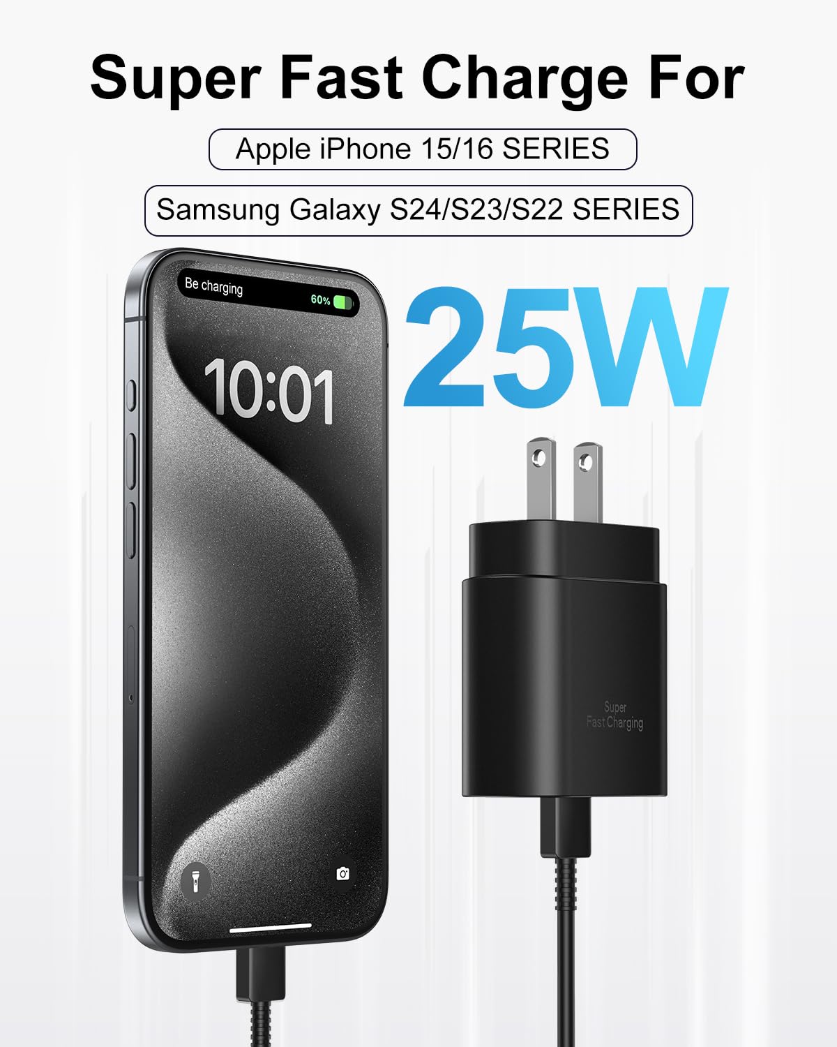 Type C Charger Fast Charging, 2Pack [10FT&6FT] Long USB C Cable with 25W Phone Super Fast Charger Block Compatible with Galaxy S26+/S25 Ultra,iPhone 18/17/16/Air/Plus/Pro Max/Duo