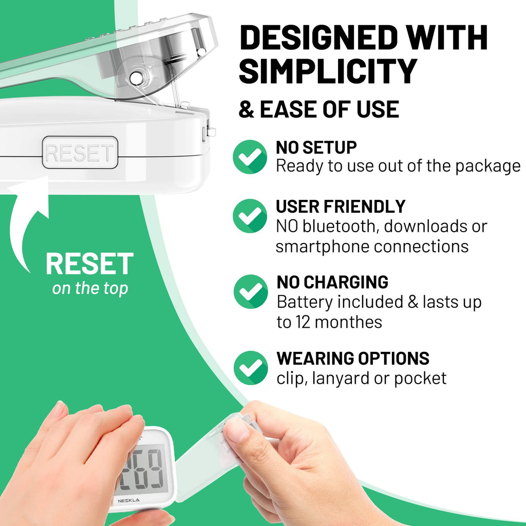 3D Pedometer, Simple Step Counter with Large LCD Display for Walking