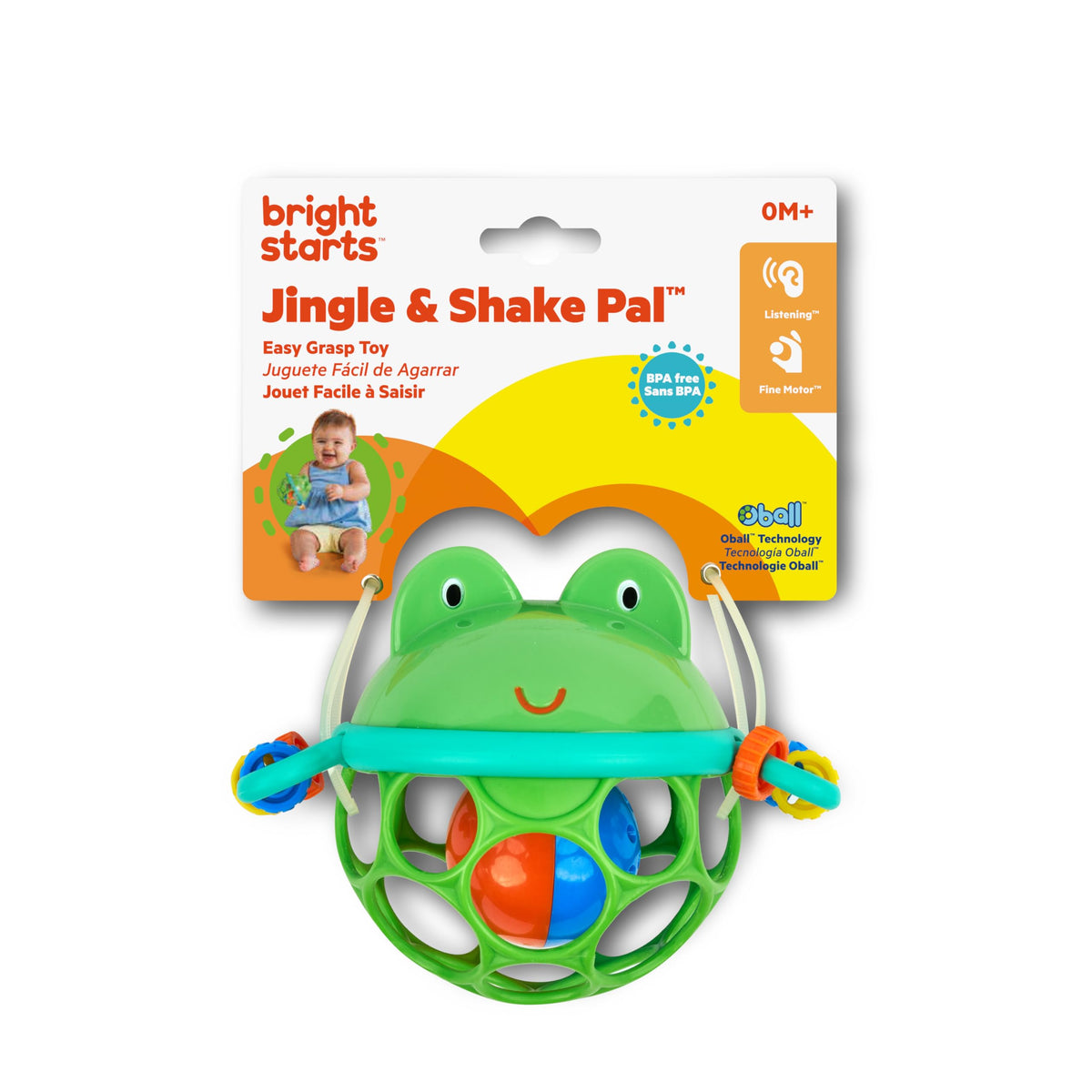 Bright Starts Oball Easy Grasp Classic Ball BPA-Free Infant Toy in Red, Yellow, Green, Blue, Age Newborn and up, 4 Inches