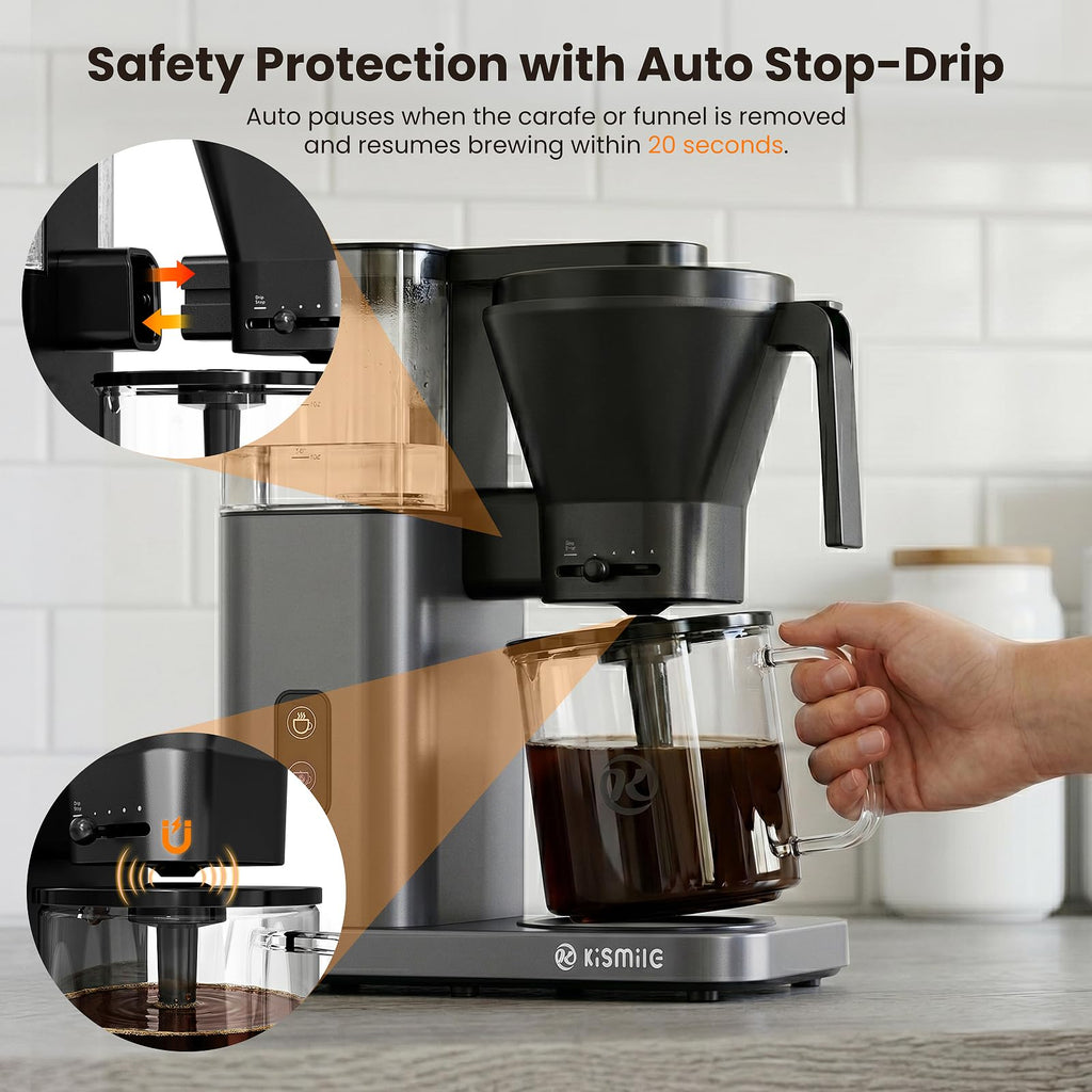 Kismile SCA Certified 8-Cup Coffee Maker, 6-Min Quick Brew, Hot & Cold Brew Coffee Machine, Adjustable Flow Control, Magnetic Anti-Drip, Keep Warm, DIY Manual Mode, Dishwasher Safe, Olive Green