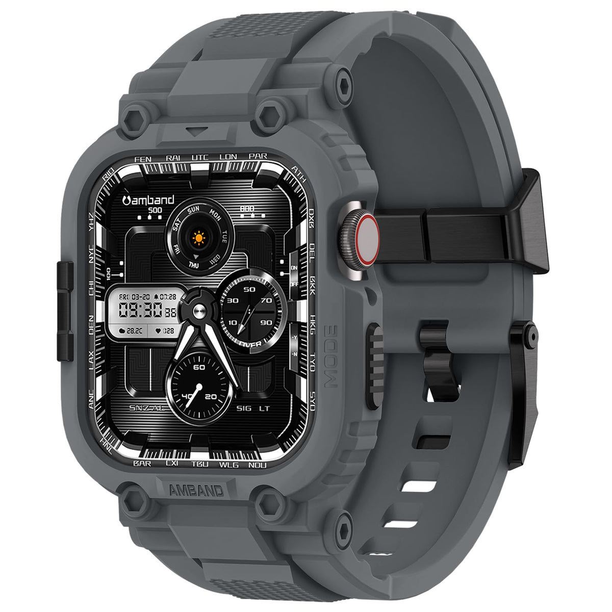 amBand Bands Compatible with Apple Watch 9/8/7/6/5/4 & SE 3/2/1 45mm/44mm Case for Men, M1 Sport Series Rugged Case Protective Cover for iWatch SE3/SE2/6/SE/5/4 44/45 mm Men Black