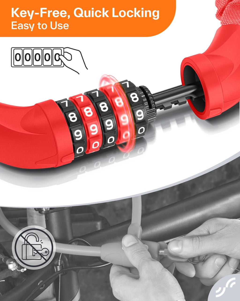 Sportneer Bike Lock: 5 Digit Combination High Security Anti Theft Bike Chain Lock - 3.2/3.6/4ft Heavy Duty Keyless Bicycle Lock for Bike, Motorcycle, Scooter, Door & Gate - 4/6mm Thick, Easy to Use