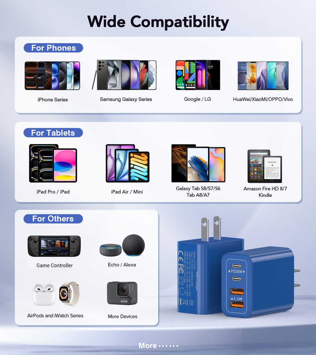 [2-Pack] USB C Wall Charger, 40W Type C Charger Fast Charging Blocks
