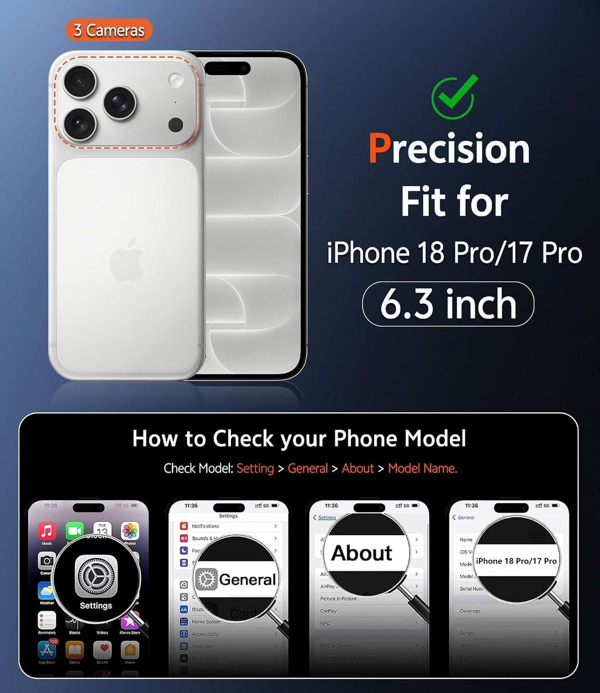 FNTCASE for iPhone 18 Pro Case/17 Pro Case Clear with Screen Protector