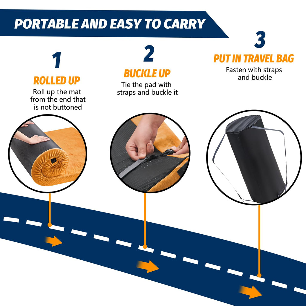 CYMULA Memory Foam Camping Mattress Pad, Sleeping Mat, Portable Roll Up Mattress for Adults, Camping Bed Pads for Sleepover, Car Bed with Travel Bag