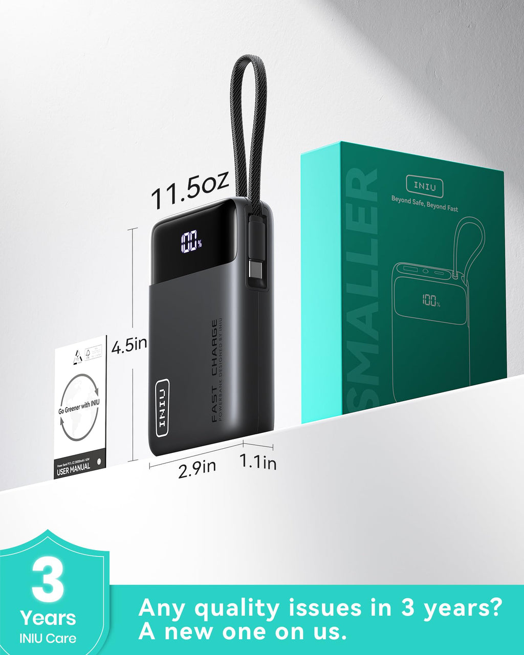INIU Portable Charger, Smaller 45W Fast Charging Power Bank, 10000mAh Black