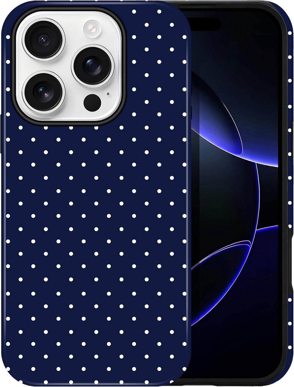 Polka Dot Pattern Phone Case for iPhone 16 Pro Max 6.9", Navy