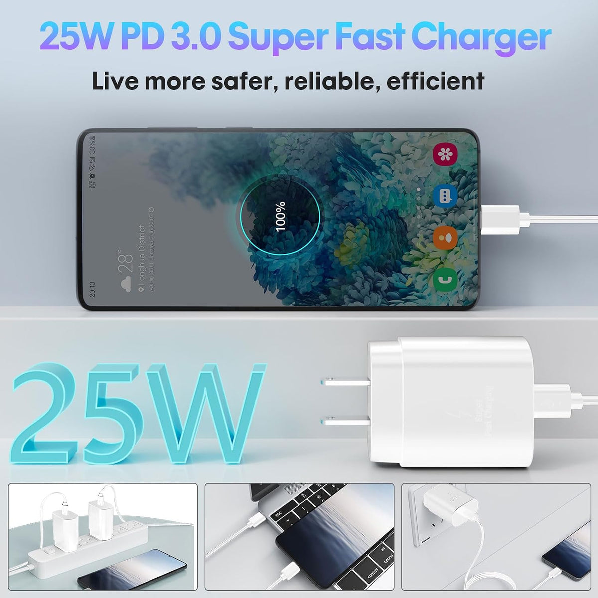 25W USB C Charger,Super Fast Charging Block,Type-C Power Adapter (2 Black and White)