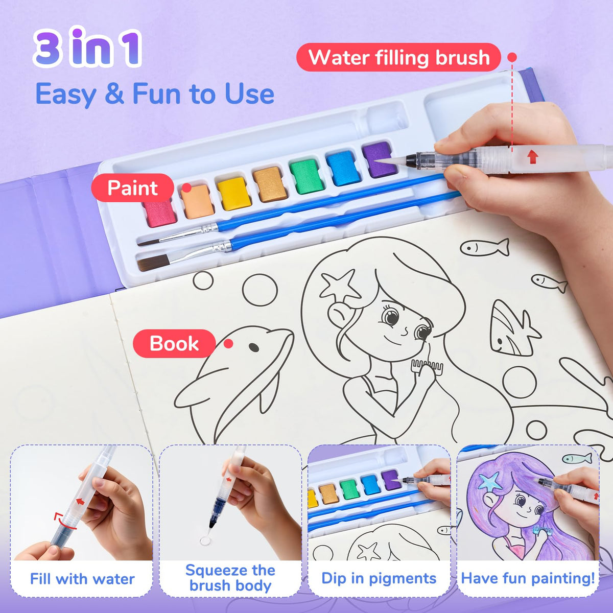 JoyCat Paint with Water Coloring Books for Toddlers (Magical Pony)