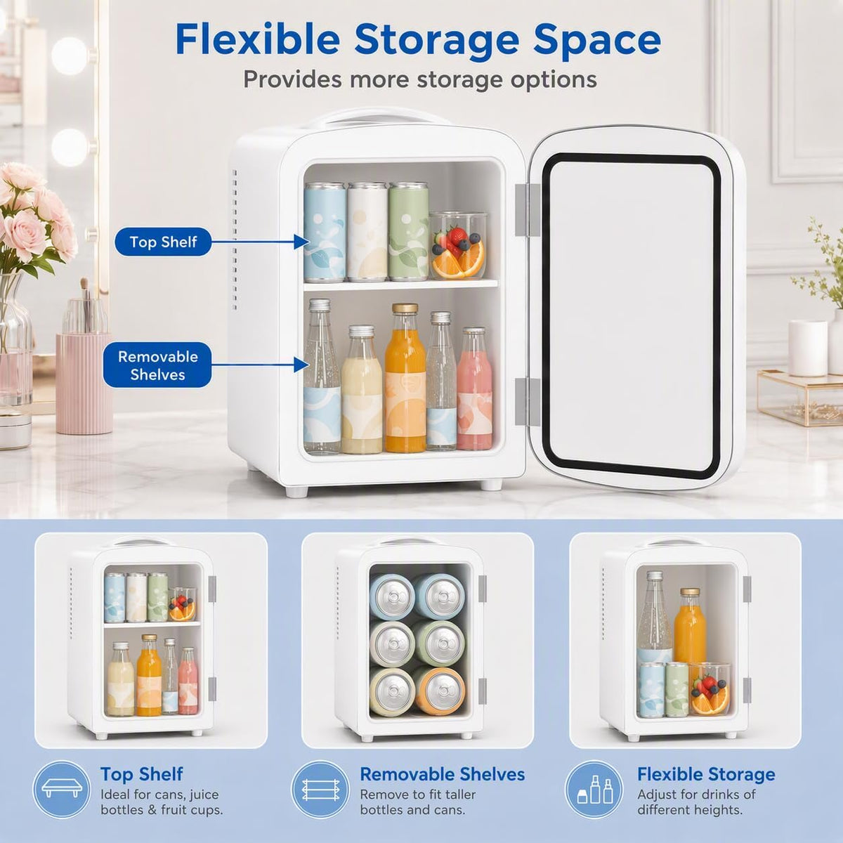 Kismile 4L Mini Fridge 6 Can Beverage Cooler for Car Office - White