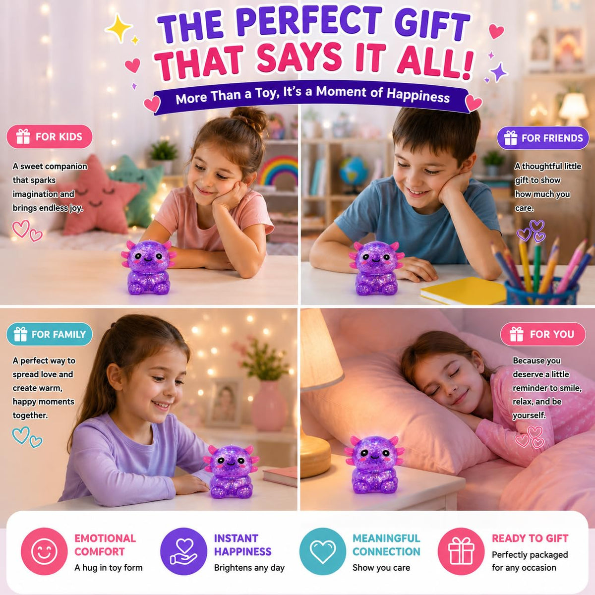 Axolotl Squishy Stress Ball, Soft Slow Rising Sensory Toy