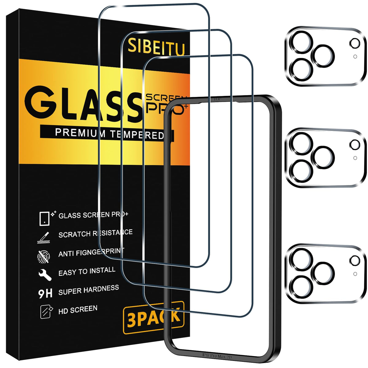 SIBEITU 3+3 Pack Screen Protector + Camera Lens Protector for iPhone 18 Pro