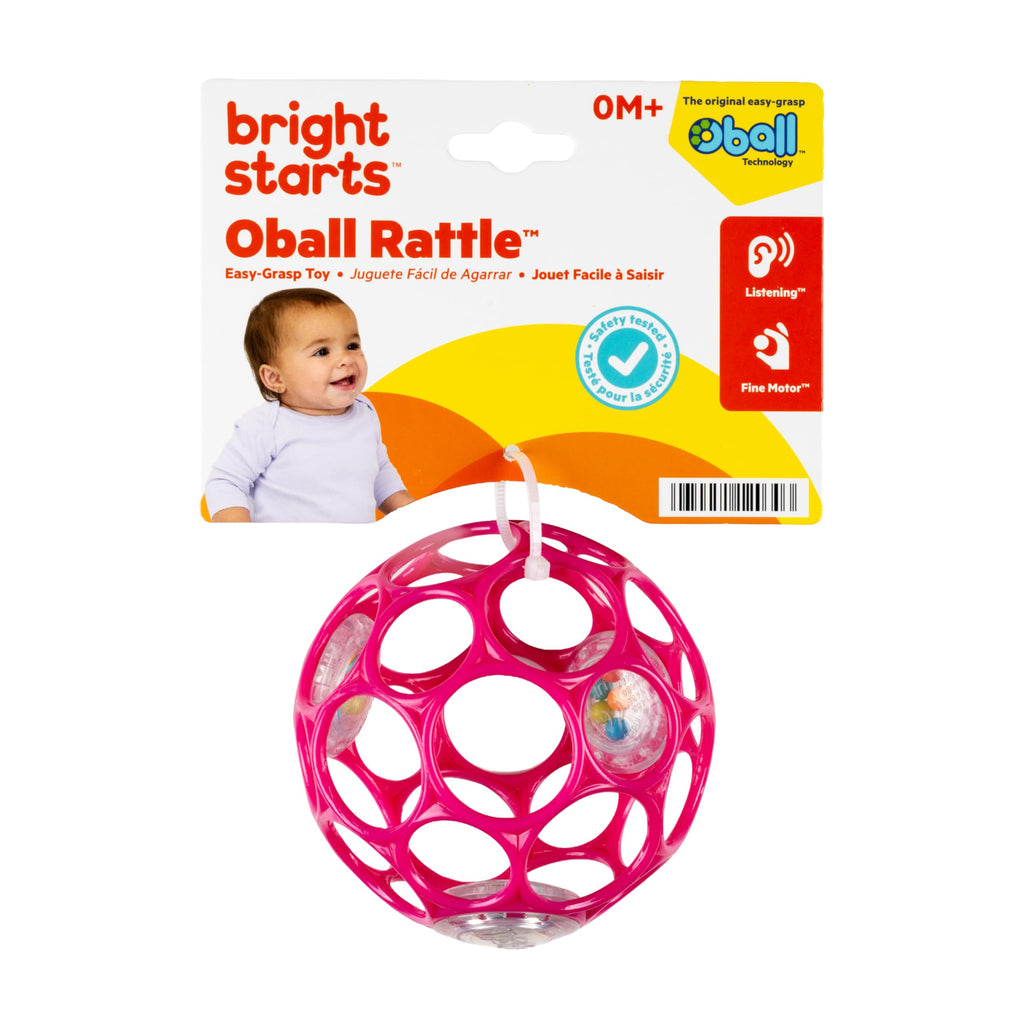 Bright Starts Oball Easy Grasp Classic Ball BPA-Free Infant Toy in Red, Yellow, Green, Blue, Age Newborn and up, 4 Inches