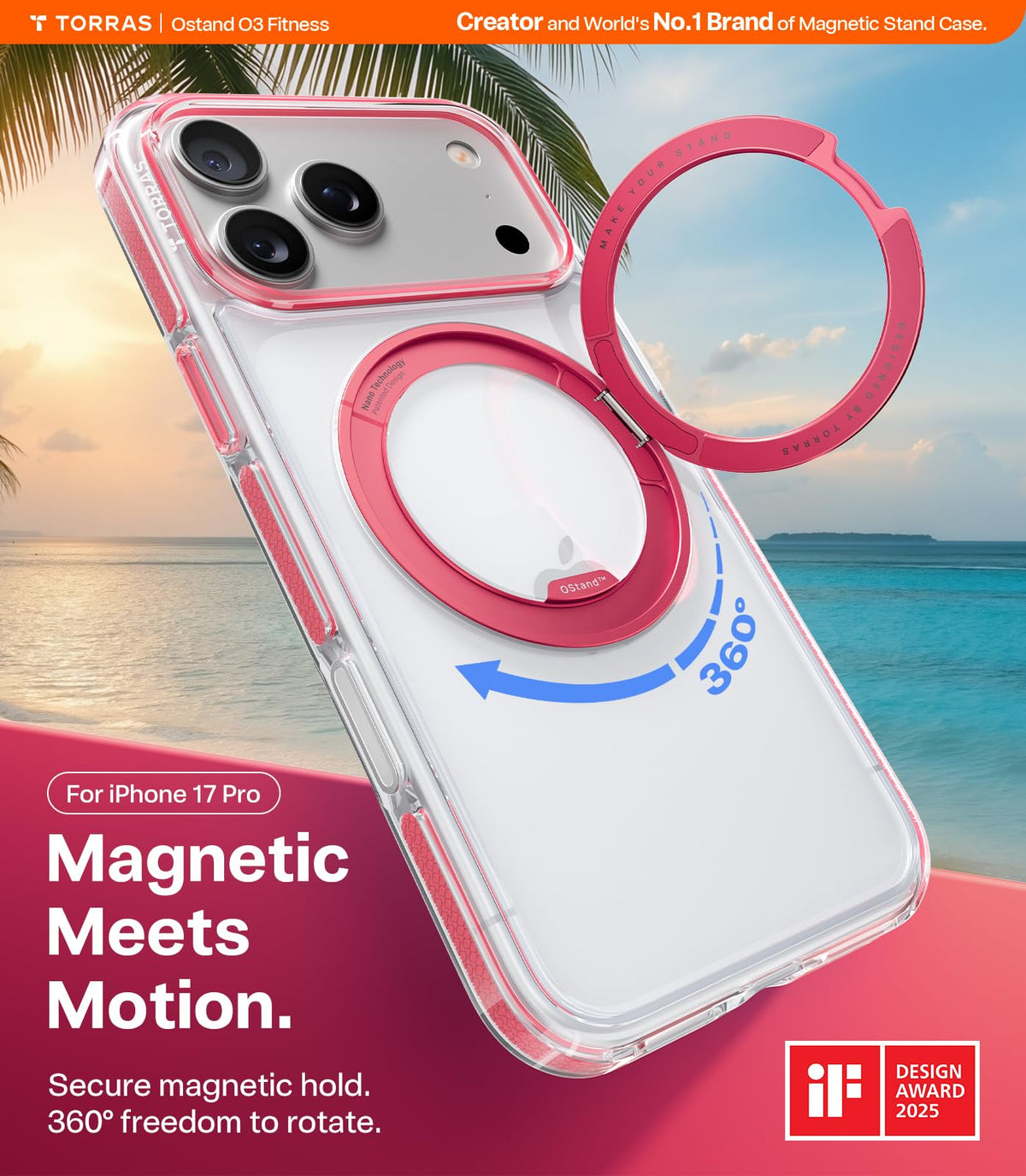 TORRAS 360 Magnetic Stand for iPhone 17 Pro Max Case, Clear