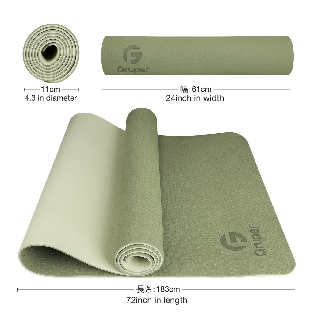 Gruper Yoga Mat Non Slip, Eco Friendly Exercise Mat with Carrying Strap