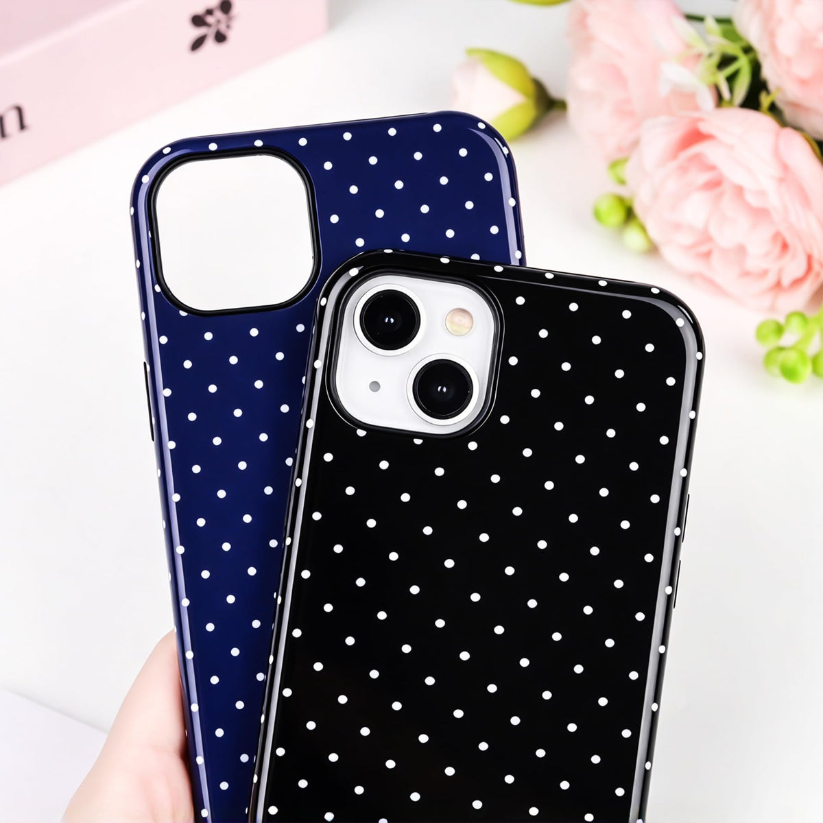Polka Dot Pattern Phone Case for iPhone 16 Pro Max 6.9", Navy