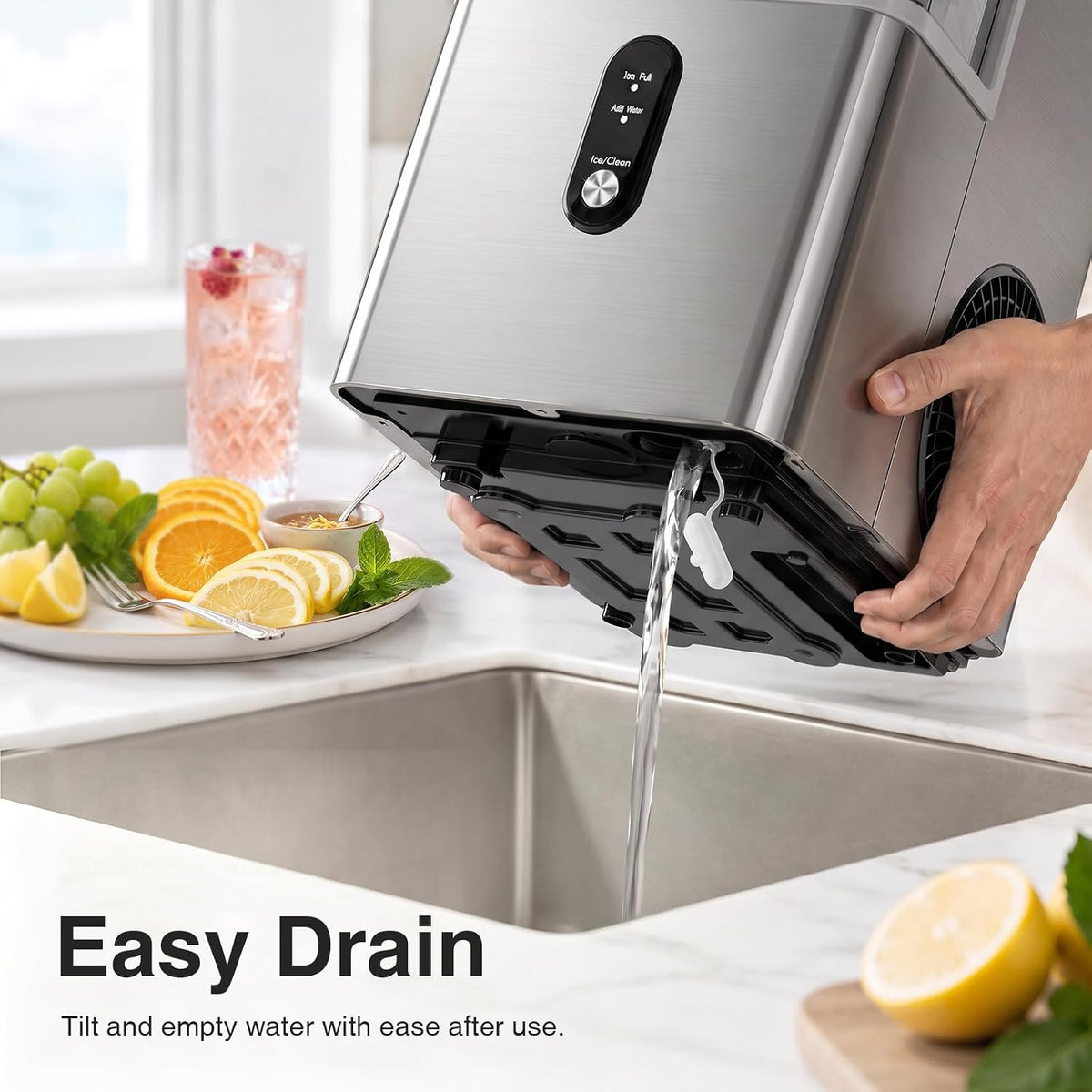 Kismile Nugget Ice Maker Countertop, 35 lbs/Day, Stainless Steel