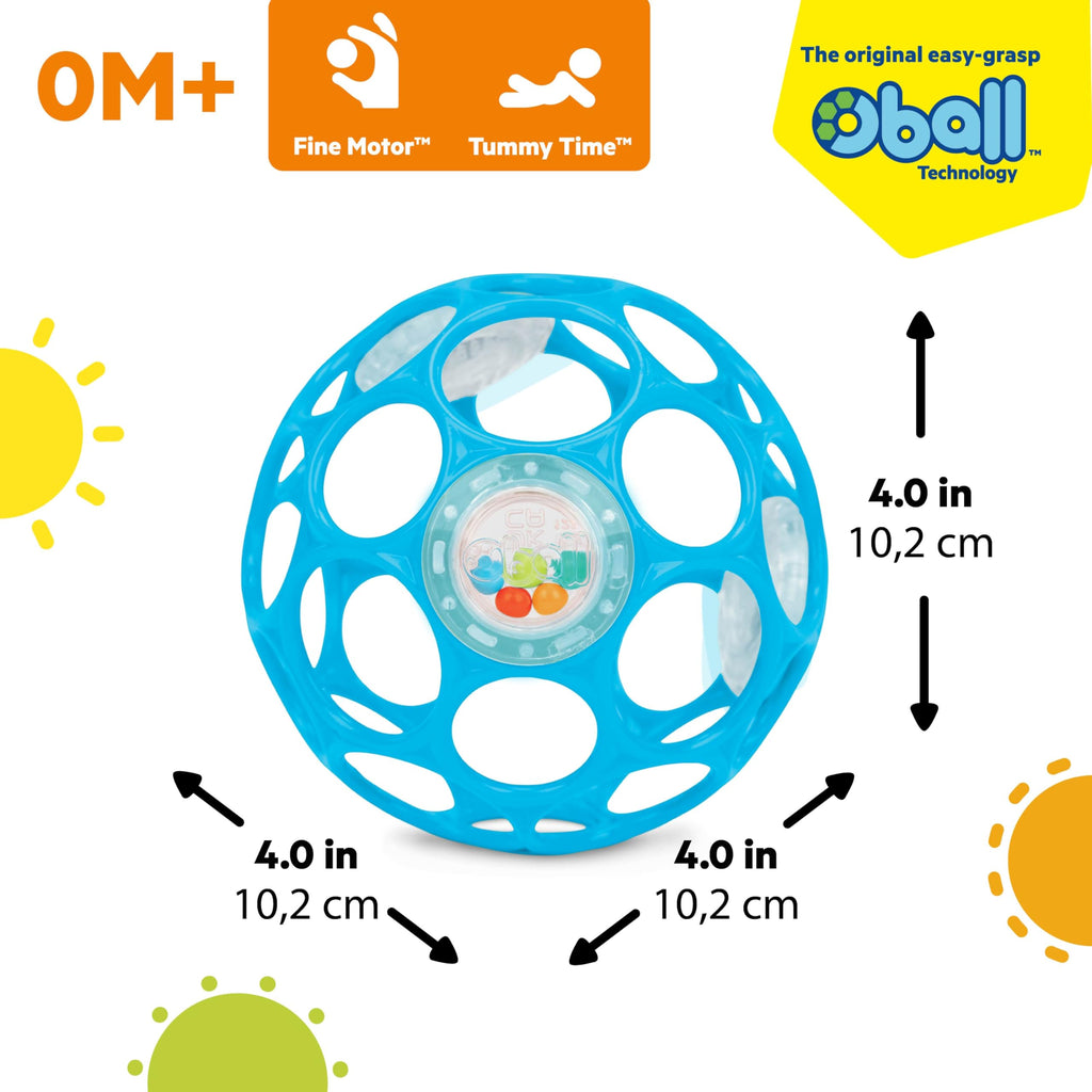 Bright Starts Oball Easy Grasp Classic Ball BPA-Free Infant Toy in Red, Yellow, Green, Blue, Age Newborn and up, 4 Inches