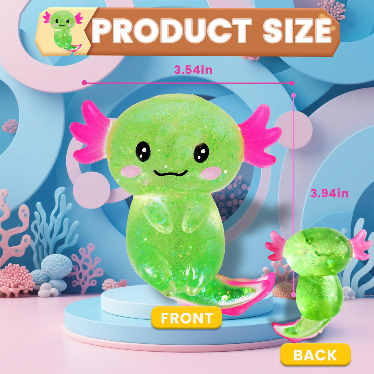 Axolotl Squishy Toy Squeeze Stress Relief Fidget Sensory Toy for Kids Adults, Cute Handheld Stress Ball for Anxiety and Focus, Purple Big Ears(Pink)