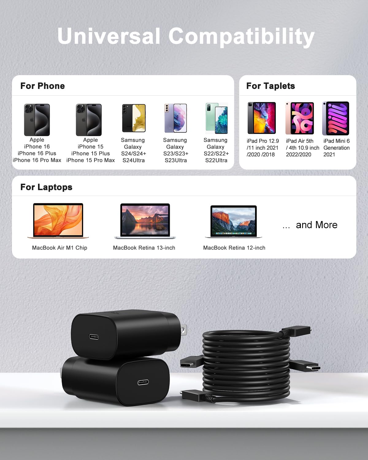 Type C Charger Fast Charging, 2Pack [10FT&6FT] Long USB C Cable with 25W Phone Super Fast Charger Block Compatible with Galaxy S26+/S25 Ultra,iPhone 18/17/16/Air/Plus/Pro Max/Duo
