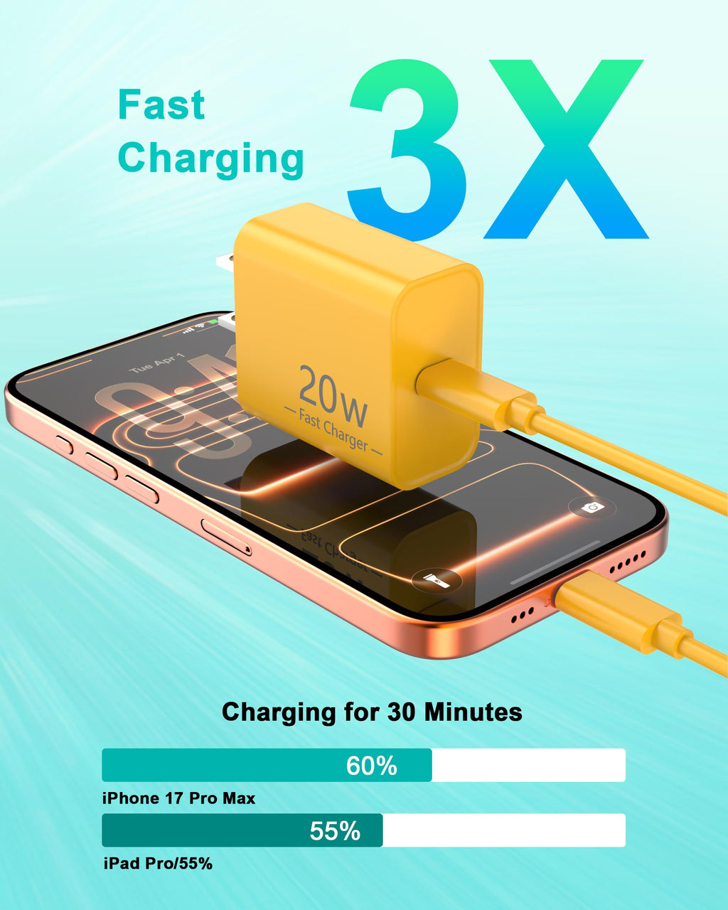 iPhone 18 17 16 15 Charger Fast Charging 10FT 20W USB C Charger Block Cable